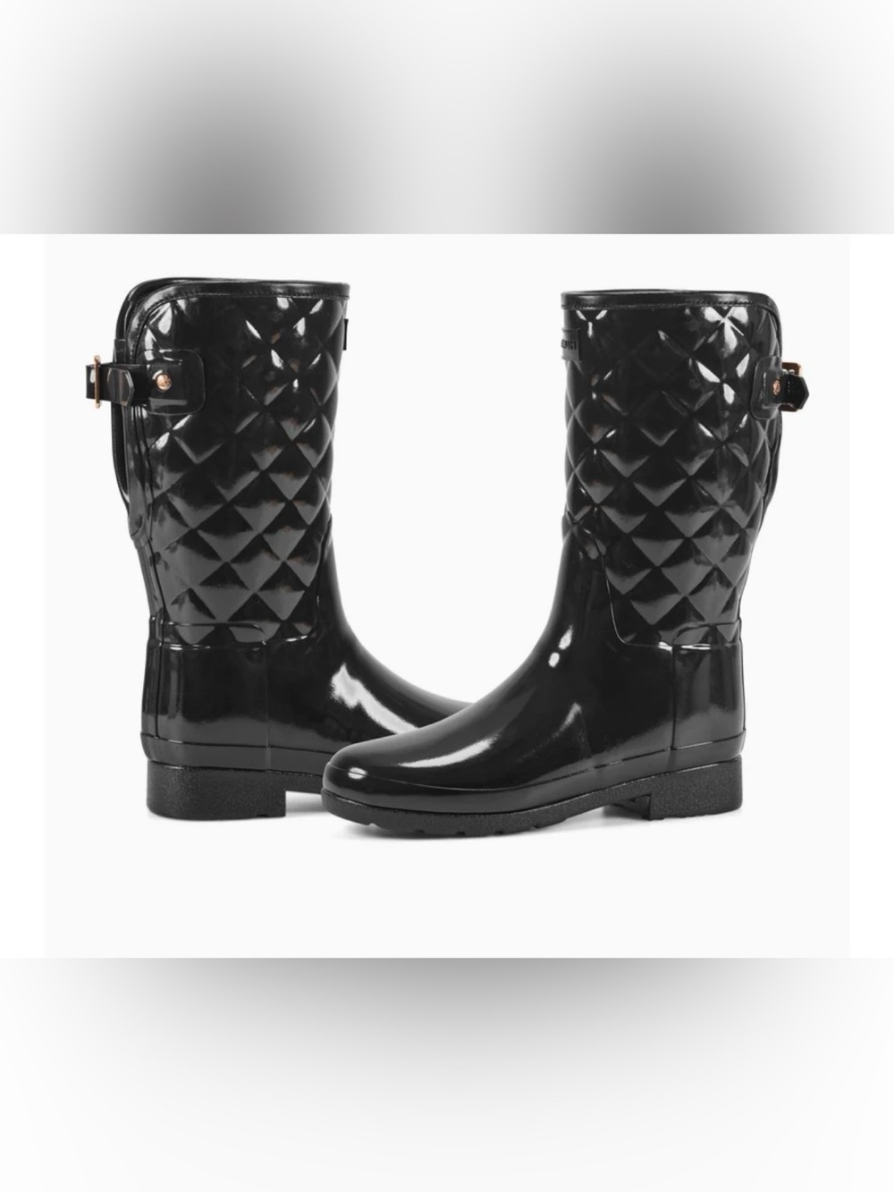 Hunter Black Adjustable Quilted Refined Slim Fit Short Rain Boots Size 7 - Picture 6 of 15